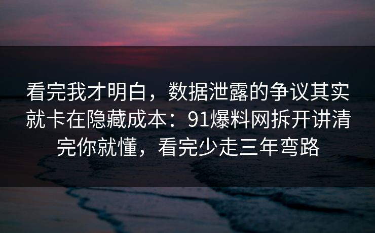 看完我才明白，数据泄露的争议其实就卡在隐藏成本：91爆料网拆开讲清完你就懂，看完少走三年弯路