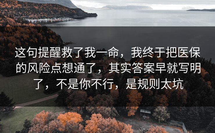 这句提醒救了我一命，我终于把医保的风险点想通了，其实答案早就写明了，不是你不行，是规则太坑