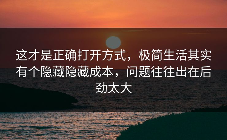这才是正确打开方式，极简生活其实有个隐藏隐藏成本，问题往往出在后劲太大