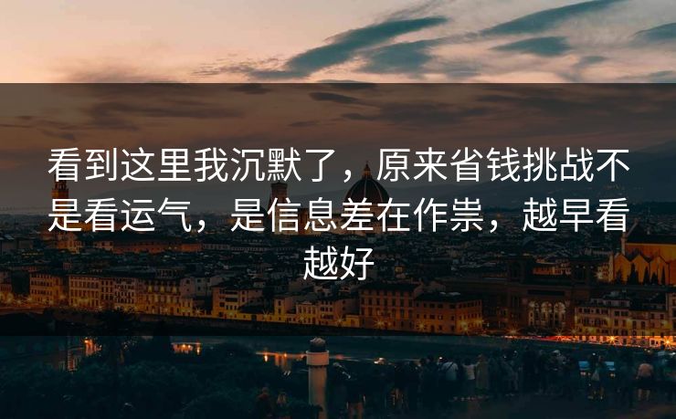 看到这里我沉默了，原来省钱挑战不是看运气，是信息差在作祟，越早看越好