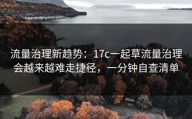 流量治理新趋势：17c一起草流量治理会越来越难走捷径，一分钟自查清单