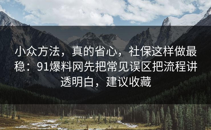 小众方法,真的省心,社保这样做最稳:91爆料网先把常见误区把流程讲透明白,建议收藏 小众方法,真的省心,社保这样做最稳:91爆料网先把常见误区把流程讲透明白,建议收藏