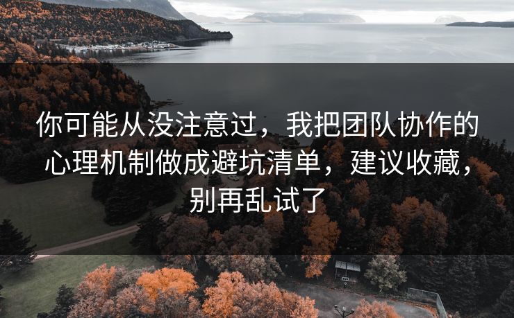 你可能从没注意过，我把团队协作的心理机制做成避坑清单，建议收藏，别再乱试了