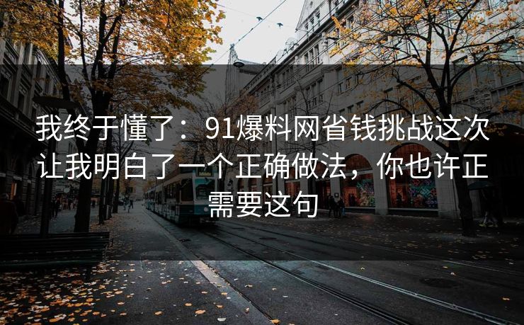 我终于懂了：91爆料网省钱挑战这次让我明白了一个正确做法，你也许正需要这句