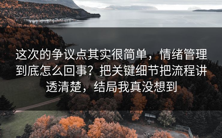 这次的争议点其实很简单，情绪管理到底怎么回事？把关键细节把流程讲透清楚，结局我真没想到