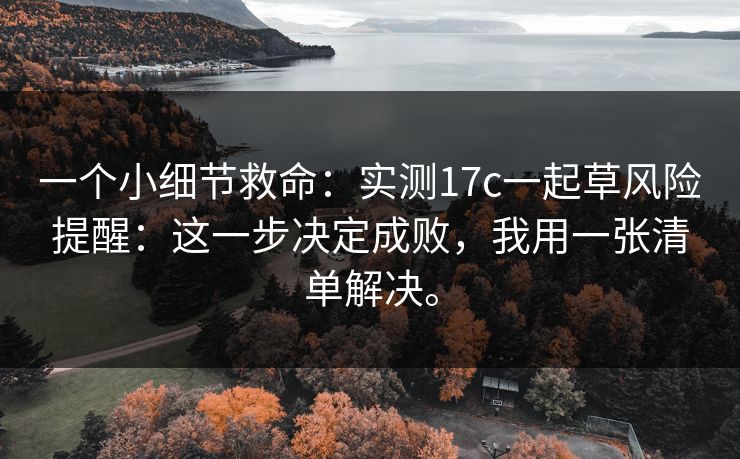 一个小细节救命：实测17c一起草风险提醒：这一步决定成败，我用一张清单解决。