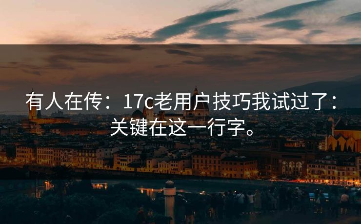 有人在传：17c老用户技巧我试过了：关键在这一行字。