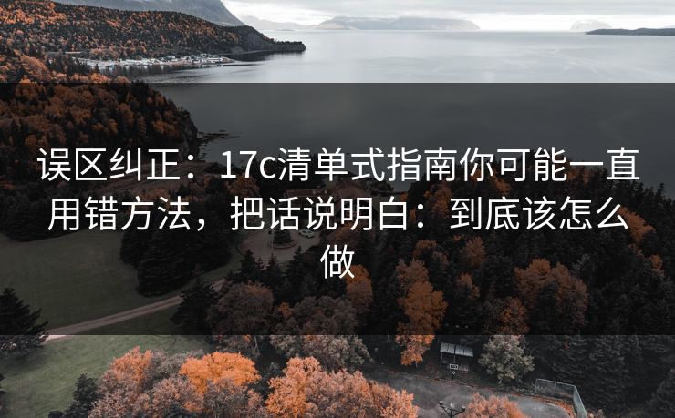 误区纠正：17c清单式指南你可能一直用错方法，把话说明白：到底该怎么做