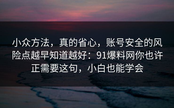 小众方法,真的省心,账号安全的风险点越早知道越好:91爆料网你也许正需要这句,小白也能学会 小众方法,真的省心,账号安全的风险点越早知道越好:91爆料网你也许正需要这句,小白也能学会